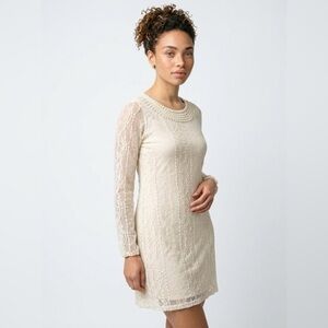 Style & Co. Cream Lace Long Sleeve Dress